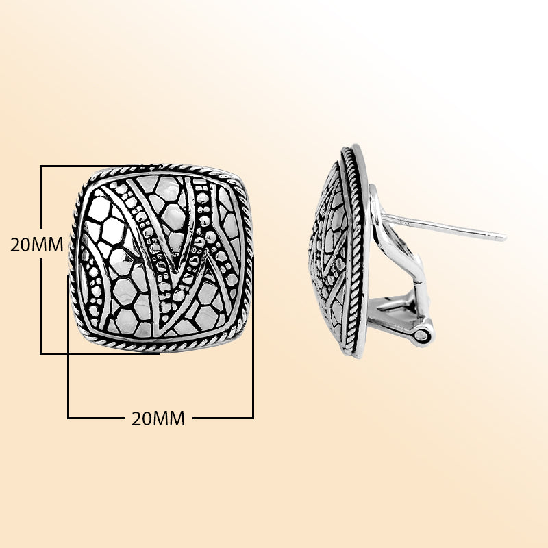 AE-1057-S Sterling Silver Square Shape Earring With Plain Silver Jewelry Bali Designs Inc 