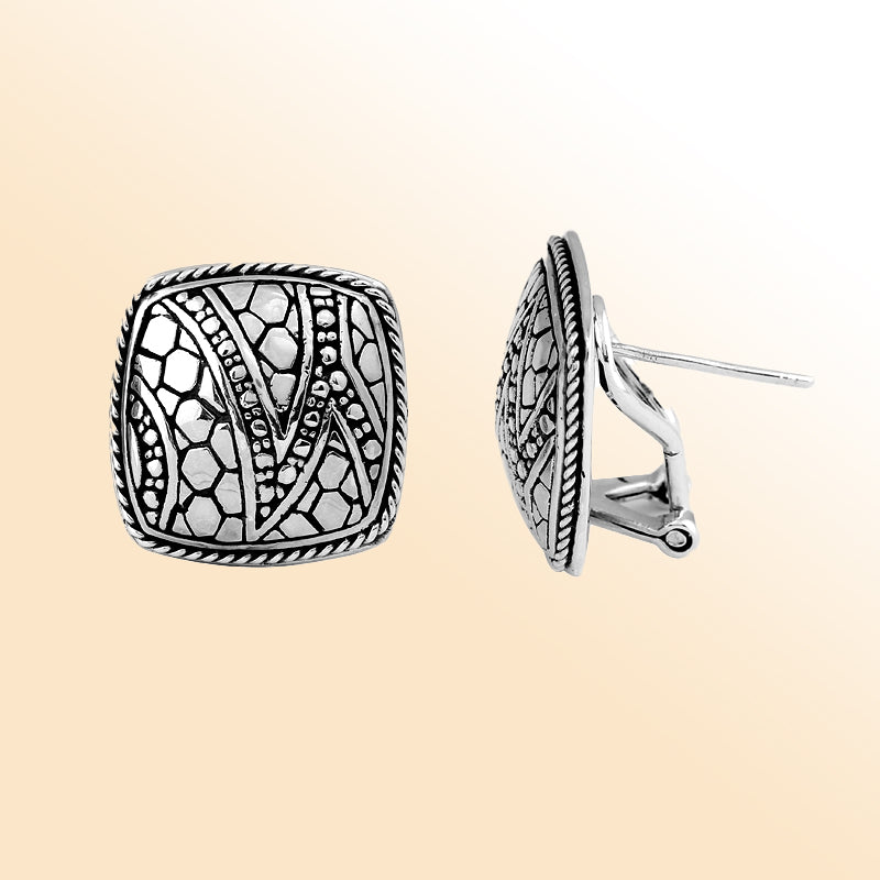 AE-1057-S Sterling Silver Square Shape Earring With Plain Silver Jewelry Bali Designs Inc 