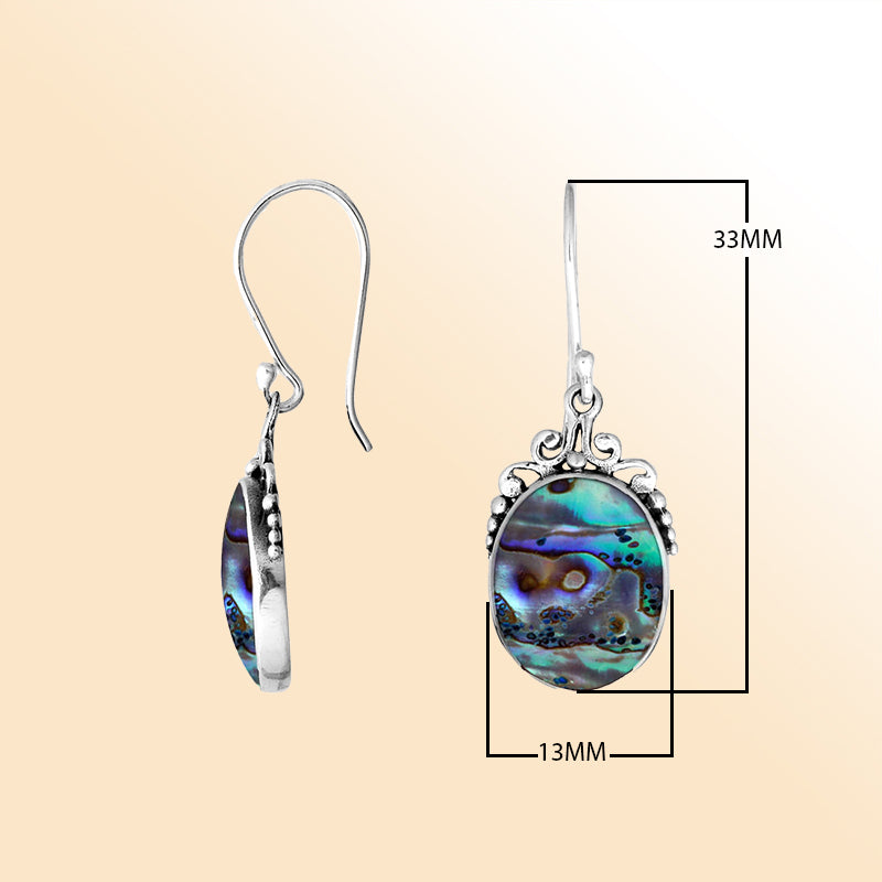 Sterling silver abalone oval earrings with scroll and bead accent for women
