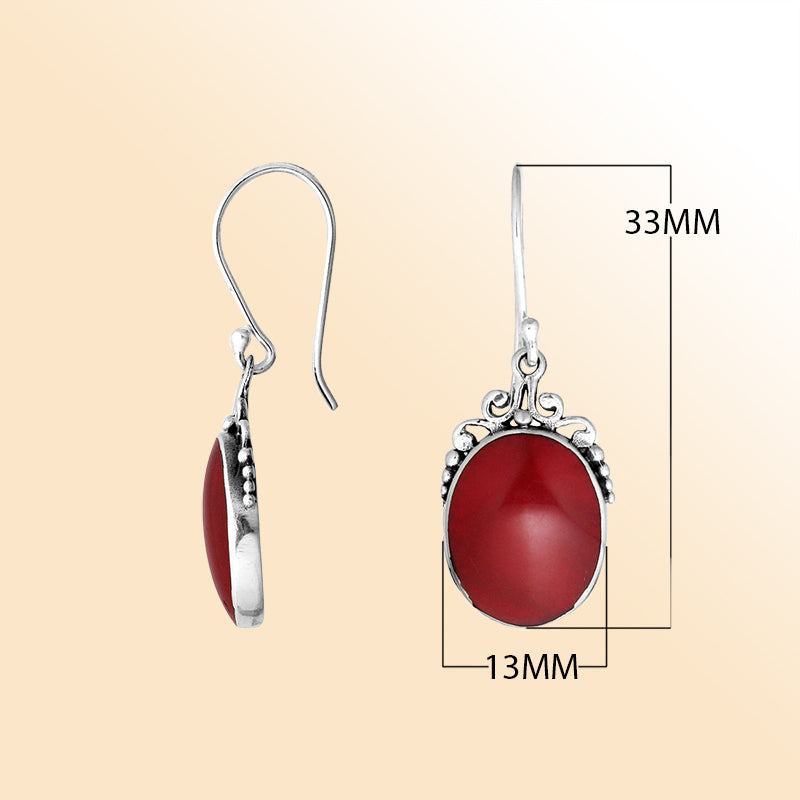 Sterling silver coral oval earrings with scroll and bead accent for women