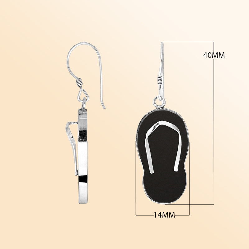 Sterling silver black shell flip flop earrings, handmade tropical summer jewelry