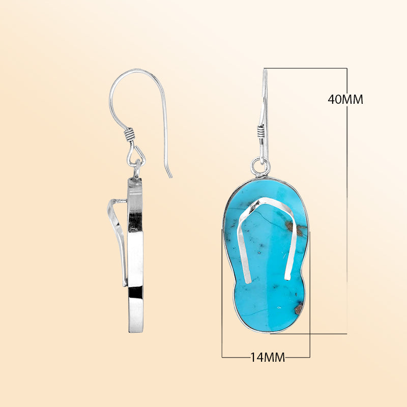 Sterling silver turquoise flip flop earrings for women, handcrafted beach-inspired summer jewelry.