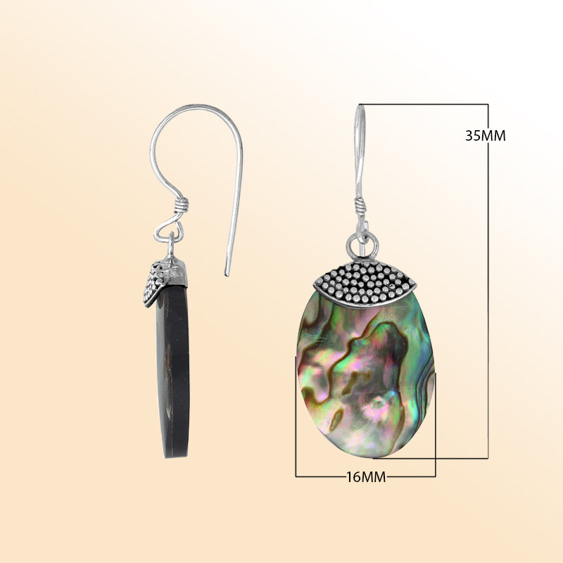 “Abalone shell oval drop earrings with sterling silver dotted cap – handcrafted artisan ocean-inspired jewelry for women”