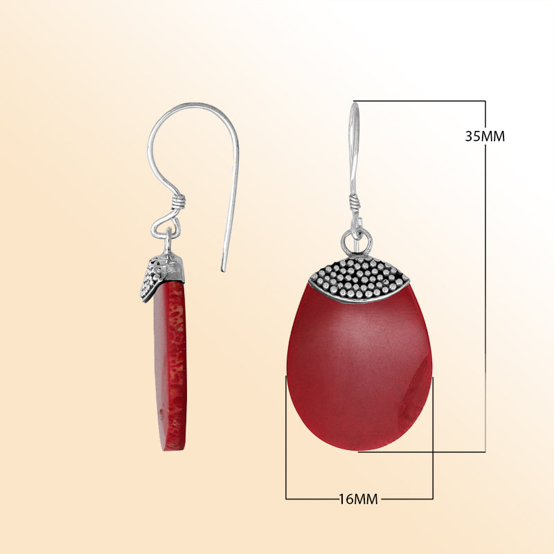 “Sterling silver oval earrings with  Coral – handcrafted Bali jewelry with beadwork, bold and elegant gift for her”
