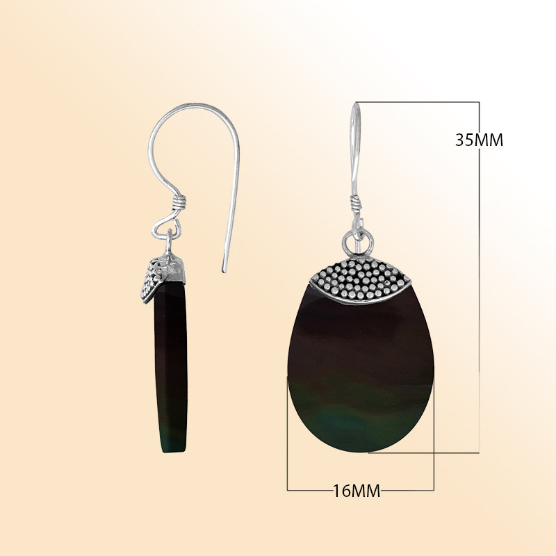 AE-1082-SHB Sterling Silver Thumb Shape Earring With Black Shell Jewelry Bali Designs Inc 