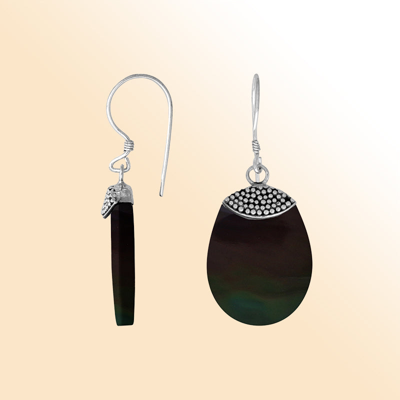 AE-1082-SHB Sterling Silver Thumb Shape Earring With Black Shell Jewelry Bali Designs Inc 