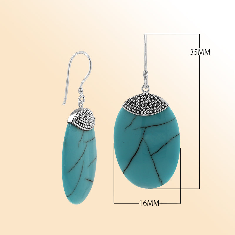 “Sterling silver oval earrings with Turquoise Shell – handcrafted Bali jewelry with beadwork, vibrant and elegant gift for her”