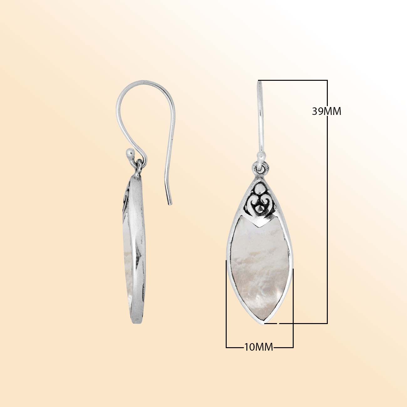 AE-1087-MOP Sterling Silver Fancy Shape Earring With Mother Of Pearl Jewelry Bali Designs Inc 