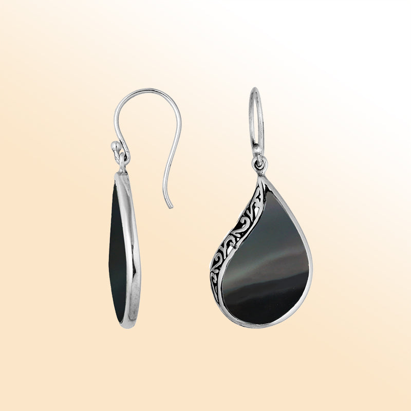 AE-1088-SHB Sterling Silver Earring With Black Shell Jewelry Bali Designs Inc 