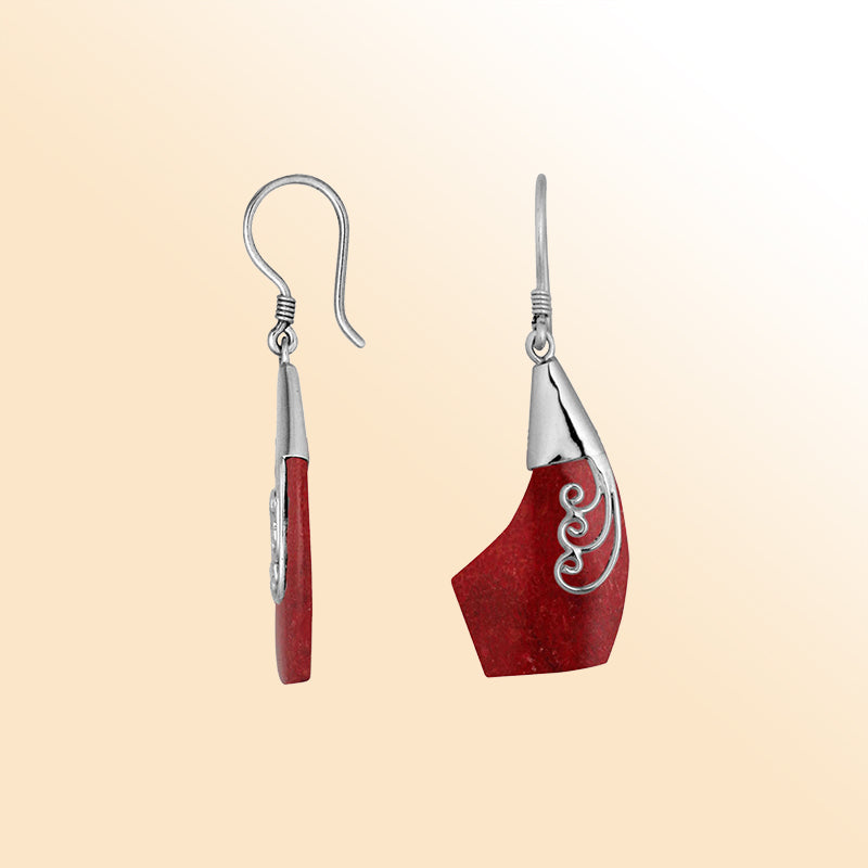AE-1094-CR Sterling Silver Fancy Earring With Coral Jewelry Bali Designs Inc 