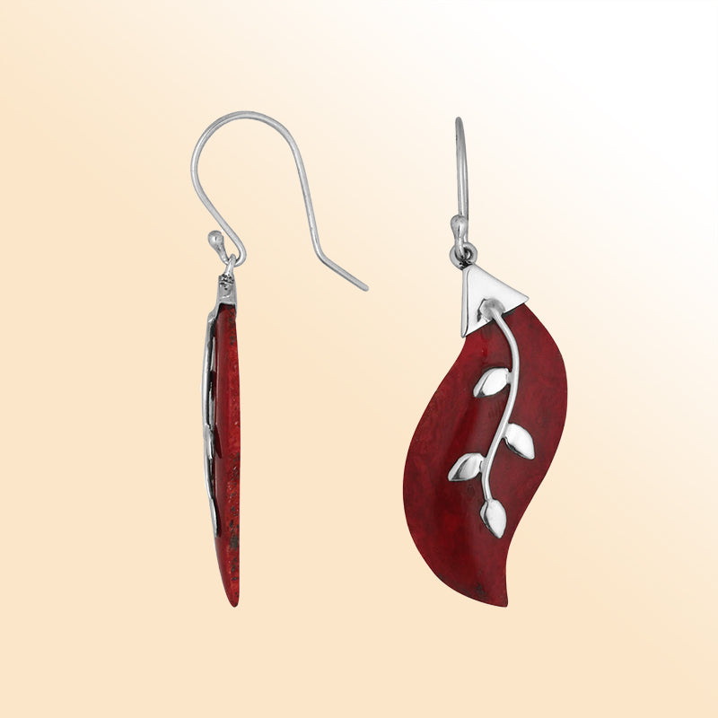 AE-1096-CR Sterling Silver Fancy Earring With Coral Jewelry Bali Designs Inc 