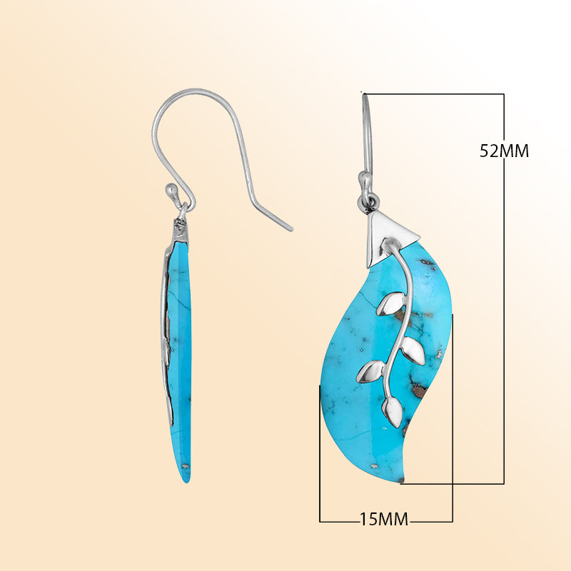 AE-1096-TQ Sterling Silver Fancy Earring With Turquoise Jewelry Bali Designs Inc 