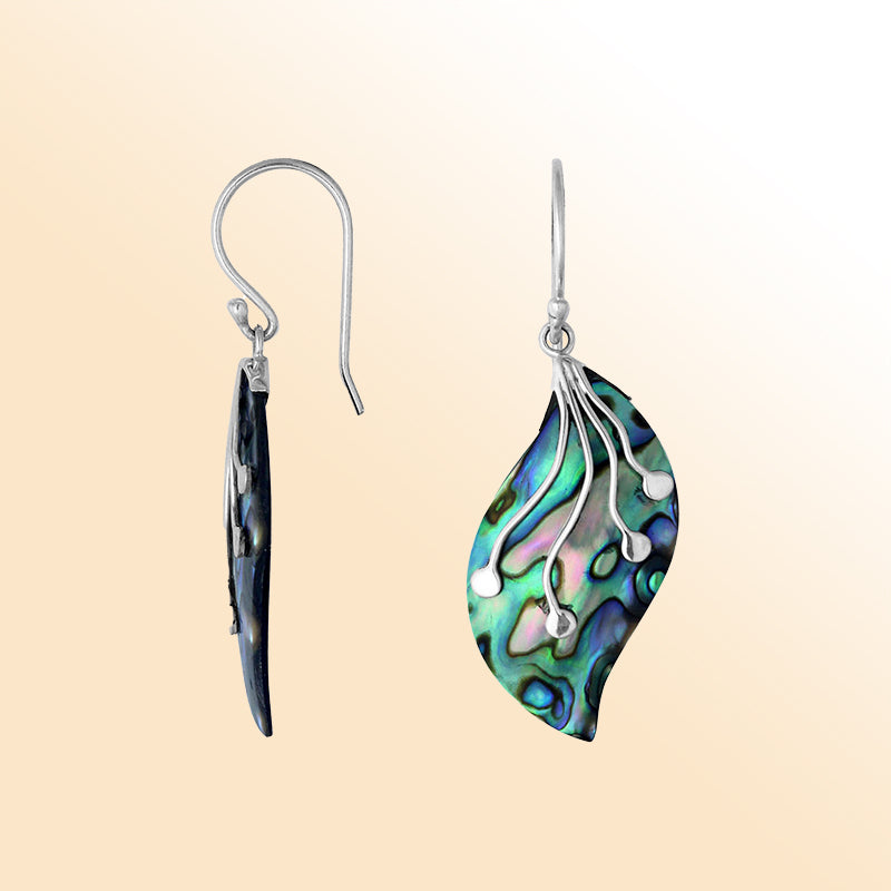 AE-1097-AB Sterling Silver Leaf Shape Earring With Abalone Shell Jewelry Bali Designs Inc 