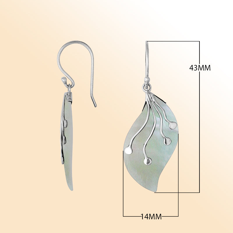 AE-1097-MOP Sterling Silver Leaf Shape Earring With Mother Of Pearl Jewelry Bali Designs Inc 