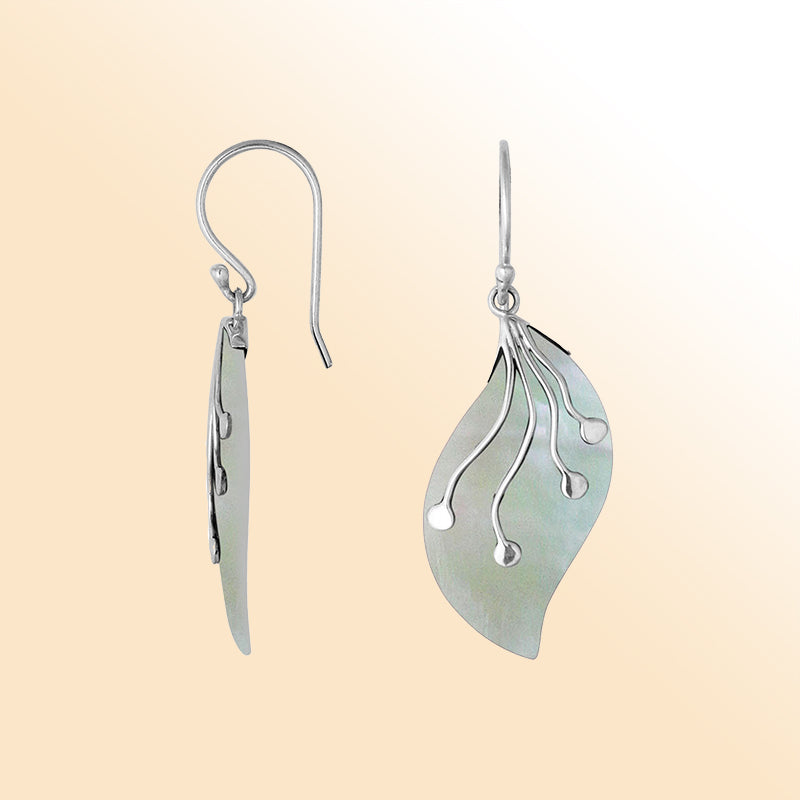 AE-1097-MOP Sterling Silver Leaf Shape Earring With Mother Of Pearl Jewelry Bali Designs Inc 