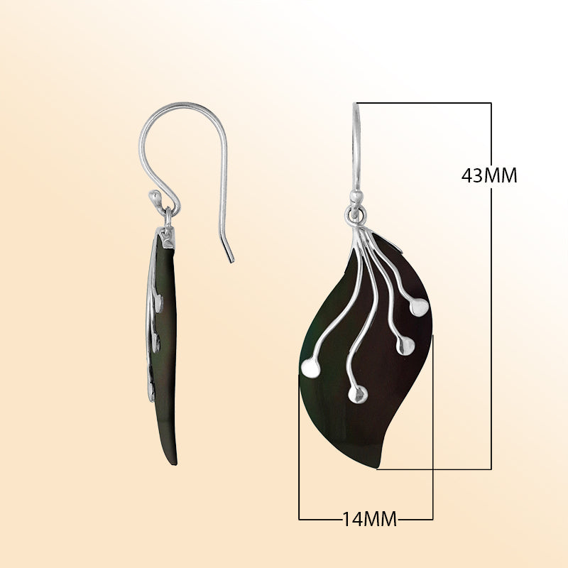 AE-1097-SHB Sterling Silver Leaf Shape Earring With Black Shell Jewelry Bali Designs Inc 
