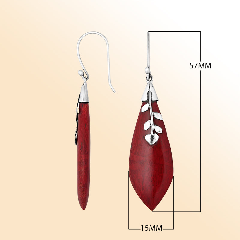 AE-1102-CR Sterling Silver Pear Shape Earring With Coral Jewelry Bali Designs Inc 