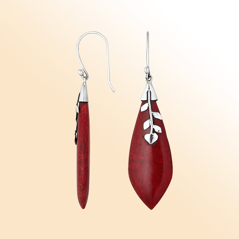 AE-1102-CR Sterling Silver Pear Shape Earring With Coral Jewelry Bali Designs Inc 