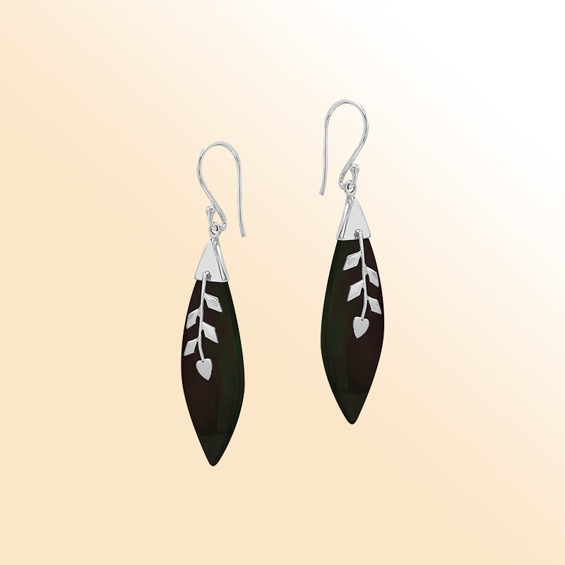 AE-1102-SHB Sterling Silver Pear Shape Earring With Black Shell Jewelry Bali Designs Inc 