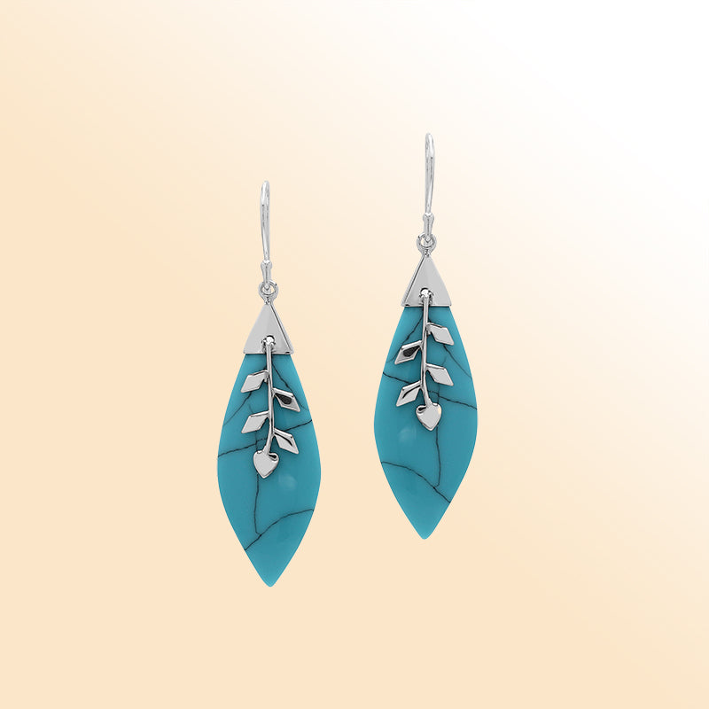 Elegant Silver Leaf Turquoise Shell Earrings
