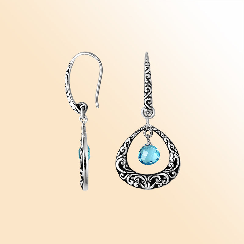 Elegant Silver Blue Topaz Quartz Earrings