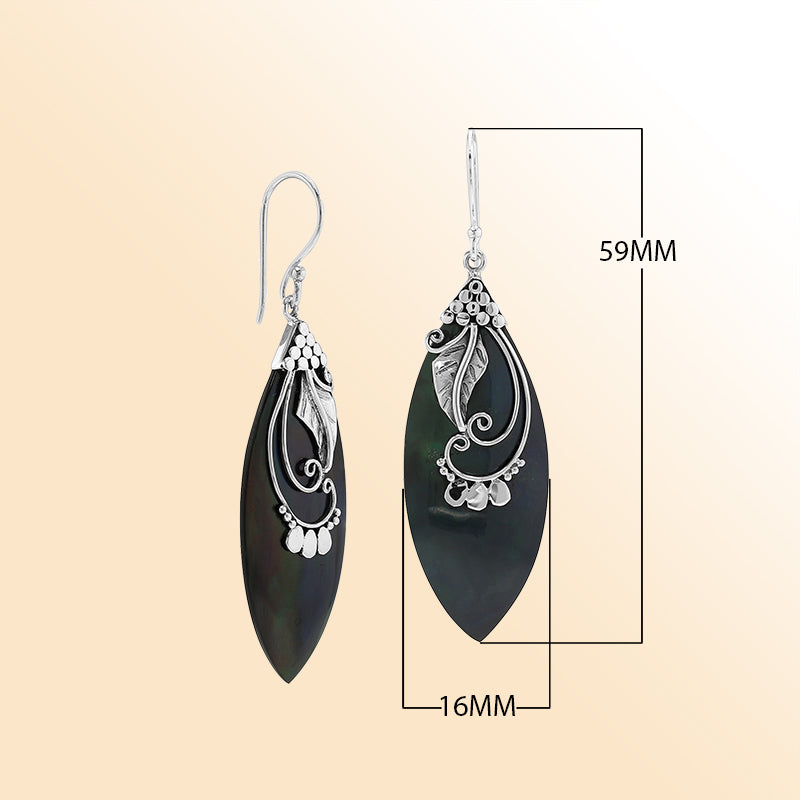 AE-1109-SHB Sterling Silver Earring With Black Shell Jewelry Bali Designs Inc 