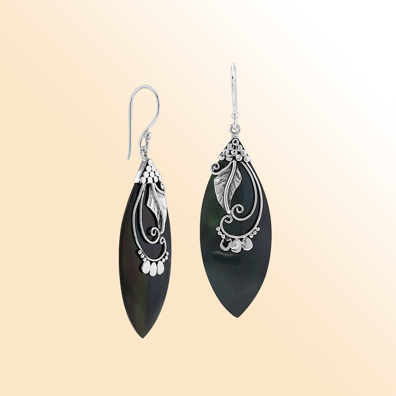 AE-1109-SHB Sterling Silver Earring With Black Shell Jewelry Bali Designs Inc 