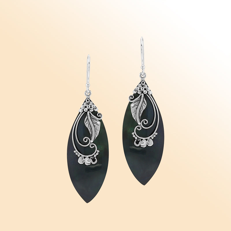 AE-1109-SHB Sterling Silver Earring With Black Shell Jewelry Bali Designs Inc 