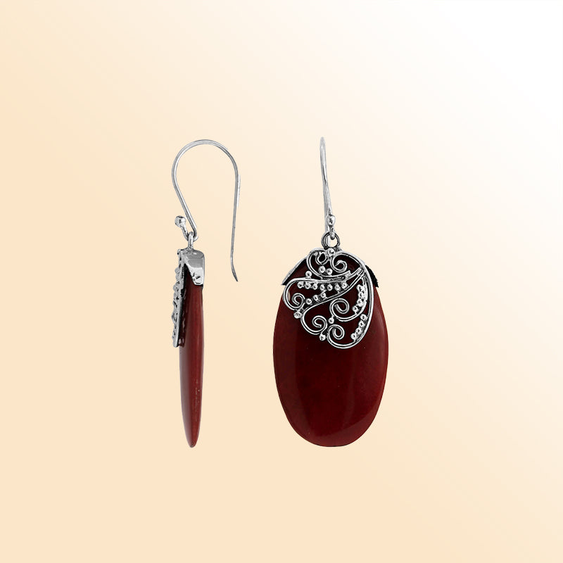 AE-1114-CR Sterling Silver Earring With Coral Jewelry Bali Designs Inc 