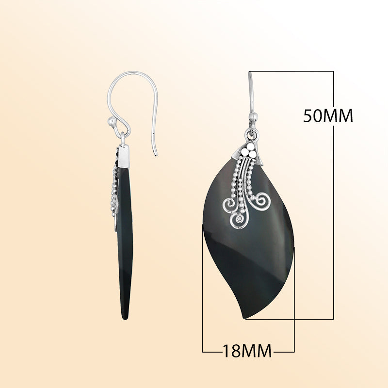 Elegant Black Shell Silver Wave Earrings With Earwire Lock