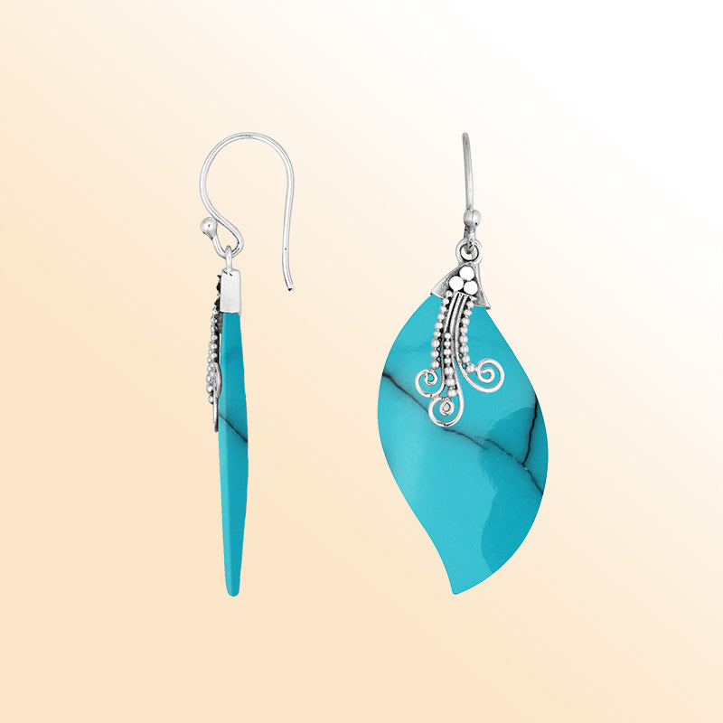 Sterling silver Turquoise Shell leaf dangle earrings with earwire
