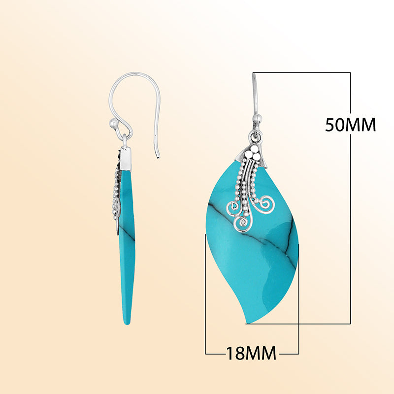 Sterling silver Turquoise Shell leaf dangle earrings with earwire