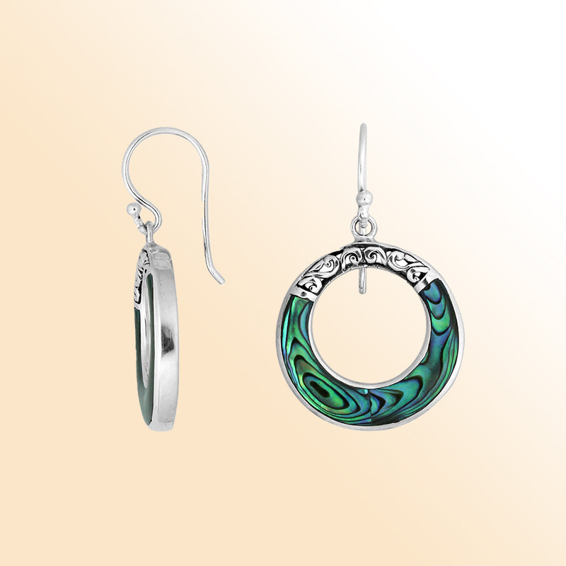 AE-1117-AB Sterling Silver Round Shape Earring With Ablone Shell Jewelry Bali Designs Inc 