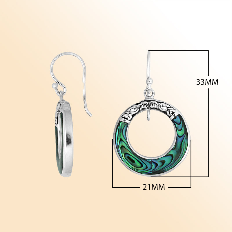 AE-1117-AB Sterling Silver Round Shape Earring With Ablone Shell Jewelry Bali Designs Inc 