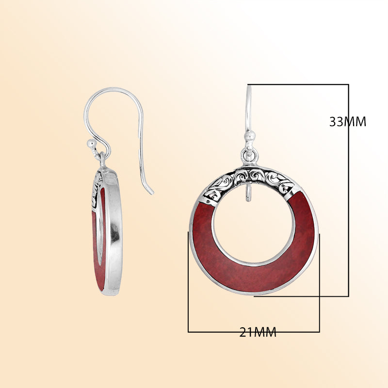 AE-1117-CR Sterling Silver Round Shape Earring With Coral Jewelry Bali Designs Inc 