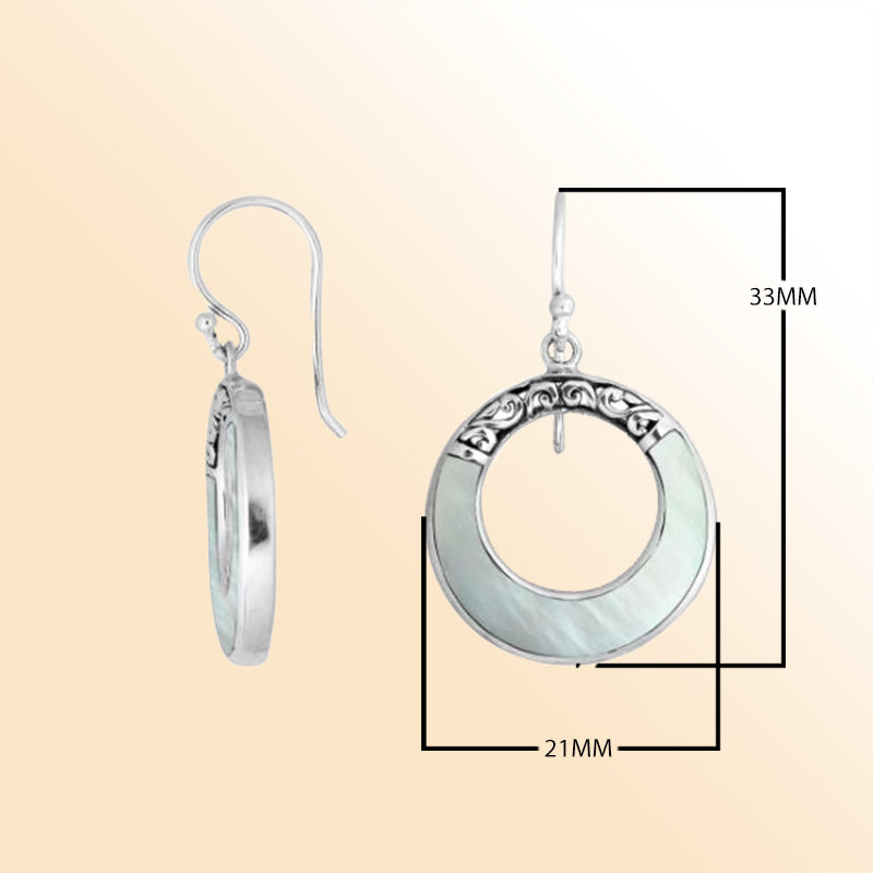 AE-1117-MOP Sterling Silver Round Shape Earring With Mother Of Pearl Jewelry Bali Designs Inc 