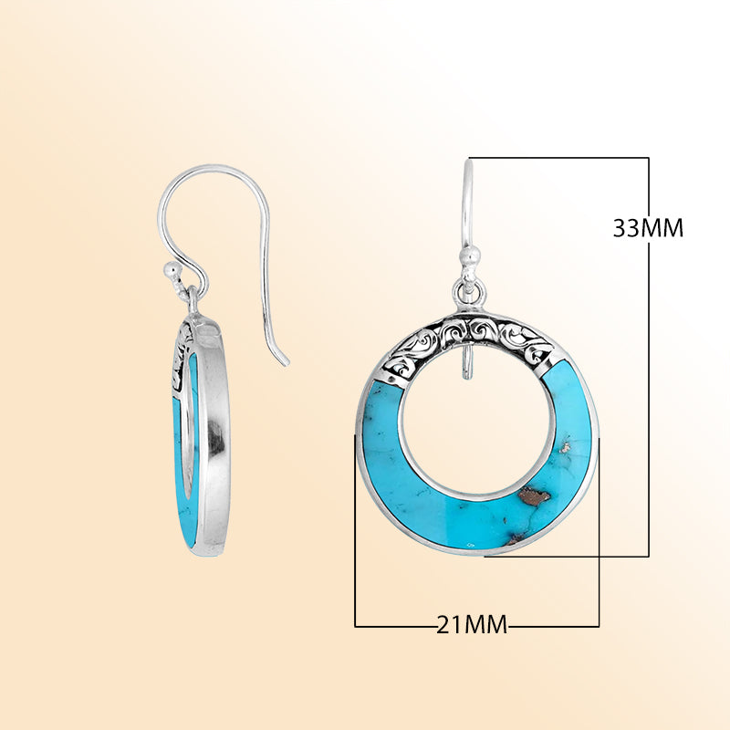 Sterling silver Turquoise Shell round drop earrings with earwire