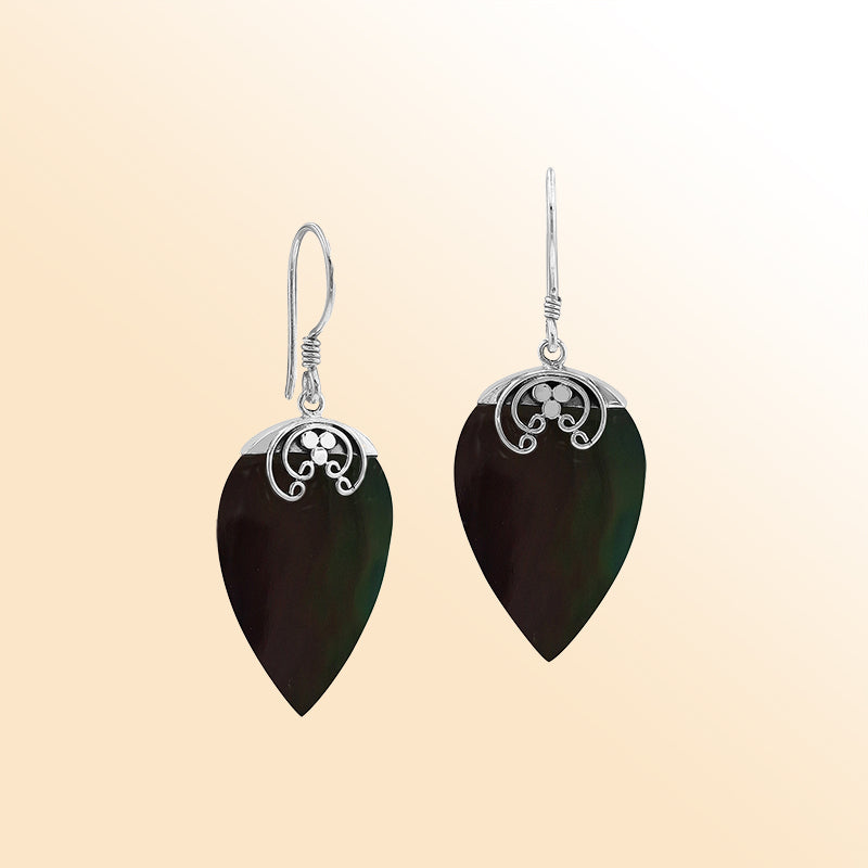 AE-1118-SHB Sterling Silver Fancy Shape Earring With Black Shell Jewelry Bali Designs Inc 