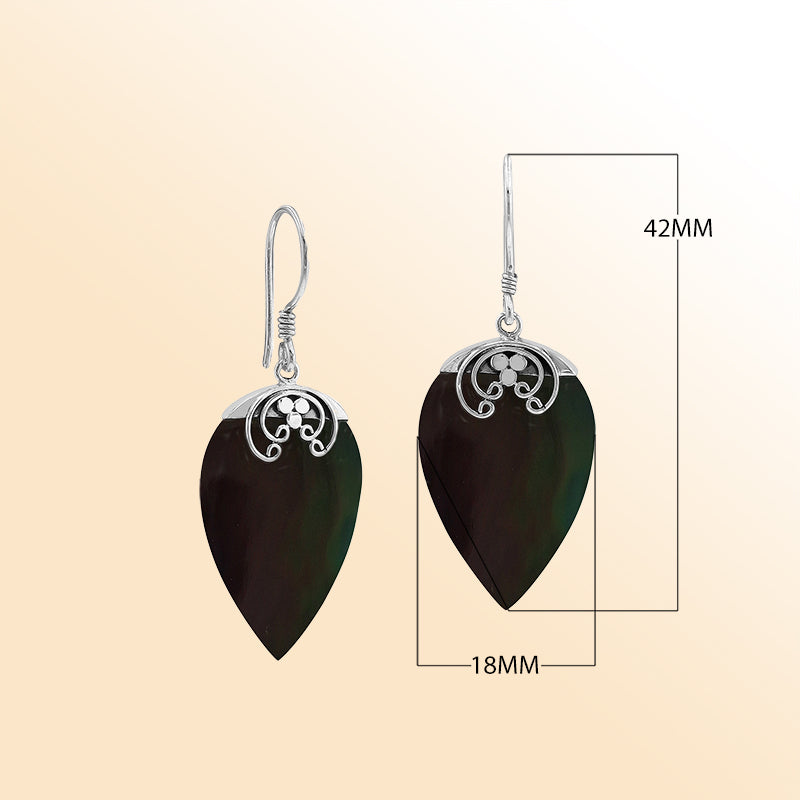 AE-1118-SHB Sterling Silver Fancy Shape Earring With Black Shell Jewelry Bali Designs Inc 