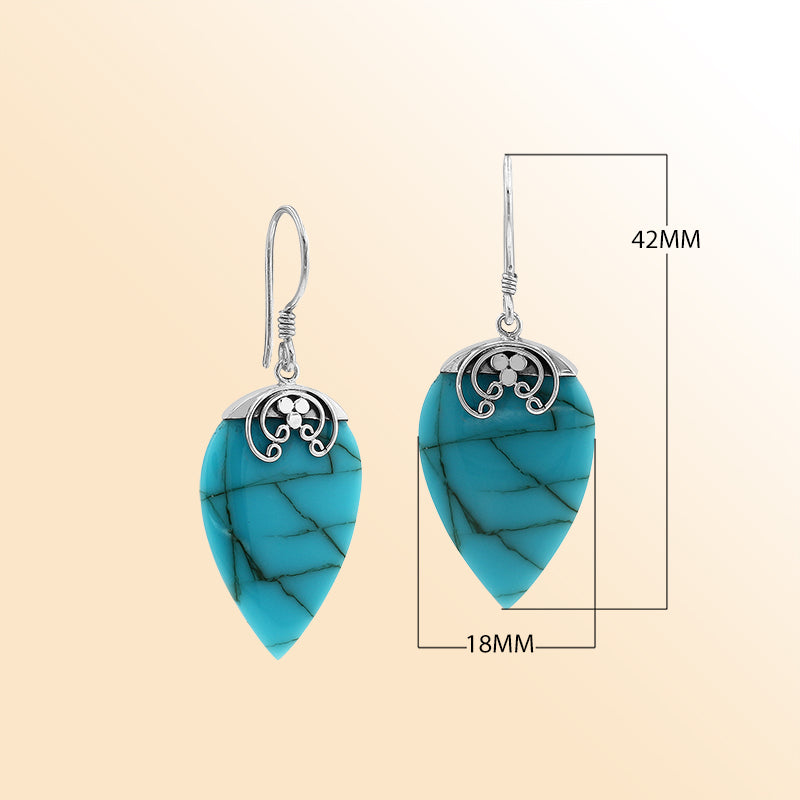 AE-1118-TQ Sterling Silver Fancy Shape Earring With Turquoise Jewelry Bali Designs Inc 