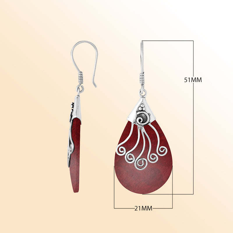 Sterling silver Red Coral drop earrings with earwire
