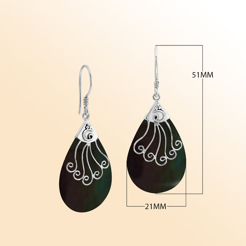 AE-1120-SHB Sterling Silver Earring With Black Shell Jewelry Bali Designs Inc 