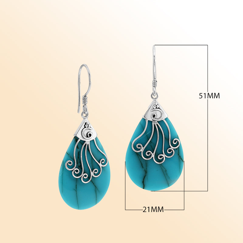 AE-1120-TQ Sterling Silver Earring With Turquoise Jewelry Bali Designs Inc 
