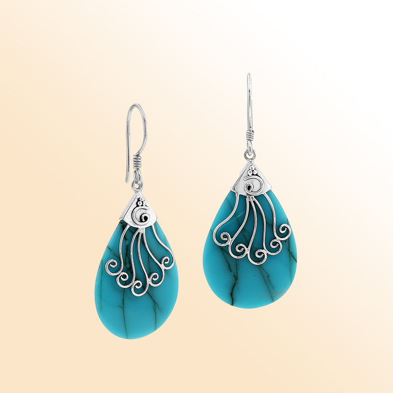 AE-1120-TQ Sterling Silver Earring With Turquoise Jewelry Bali Designs Inc 