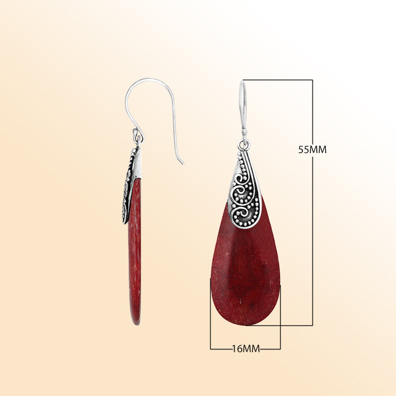 Sterling silver Red Coral drop earrings with earwire