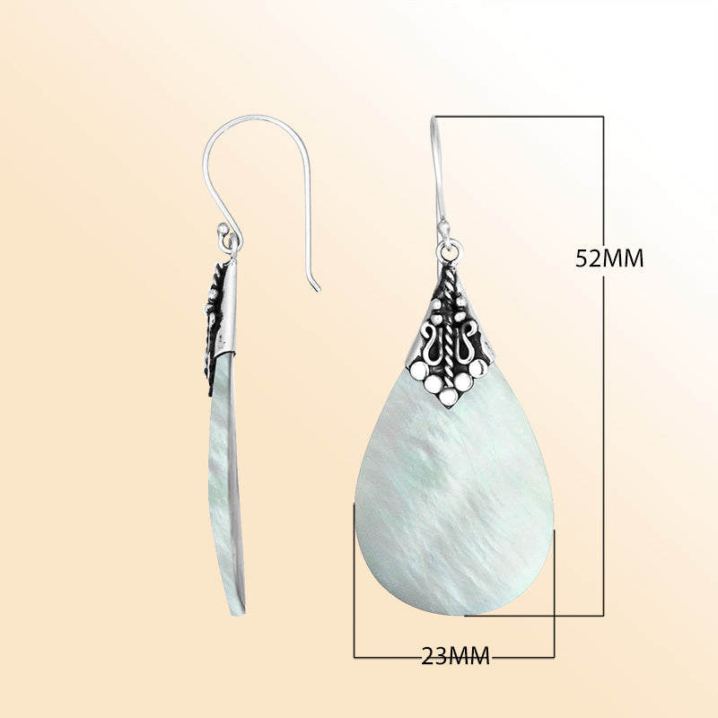AE-1122-MOP Sterling Silver Pears Shape Earring With Mother Of Pearl Jewelry Bali Designs Inc 