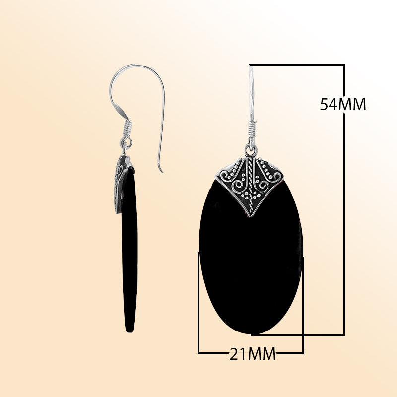 Handcrafted Sterling Silver Black Shell Oval Earrings From Bali With Polished Finish