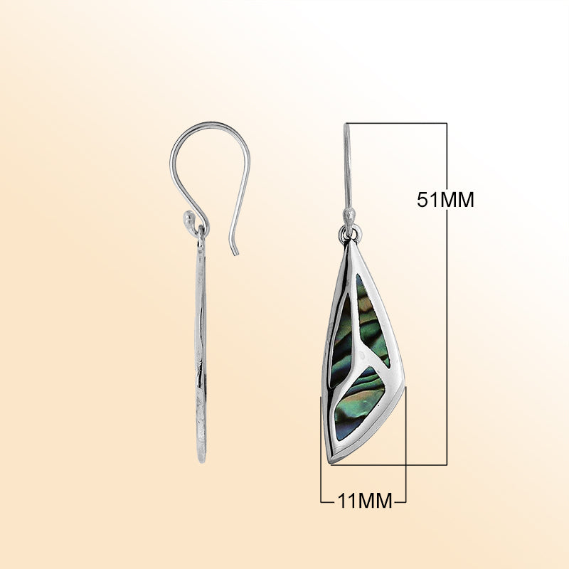Sterling Silver Abalone Shell Geometric Earrings With Polished Silver Design