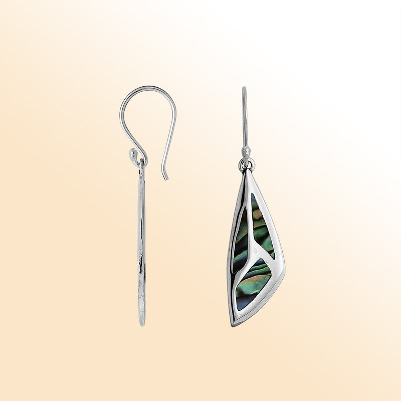Sterling Silver Abalone Shell Geometric Earrings With Polished Silver Design