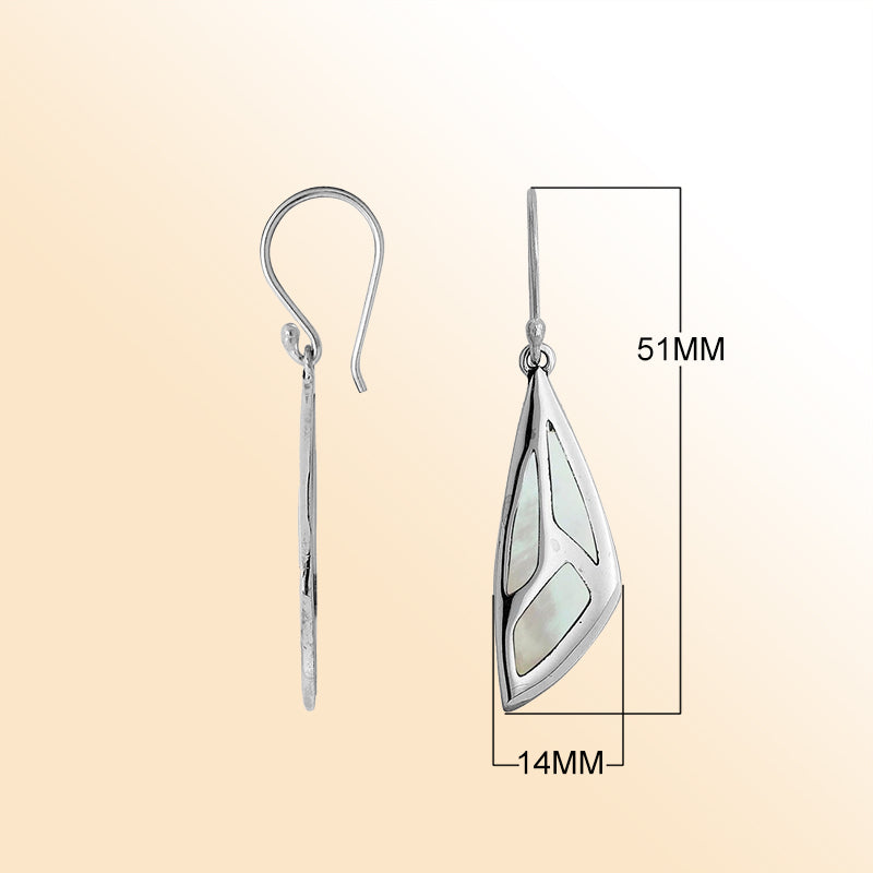 Sterling Silver Mother Of Pearl Geometric Earrings With Polished Silver Design
